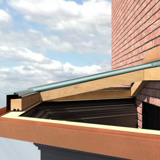 A side cross-section of a Corten steel skylight, clearly illustrating all the main details and the structure's fastening components.