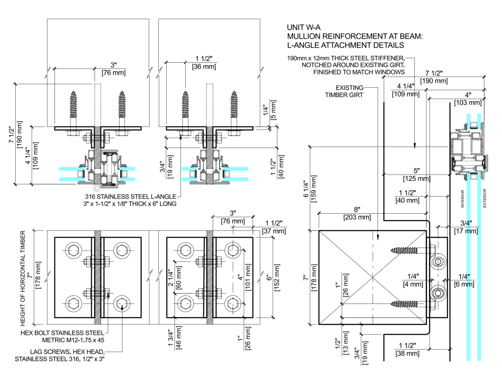 Open AWD Architectural Drawings of Mullion reinforcement at Beam